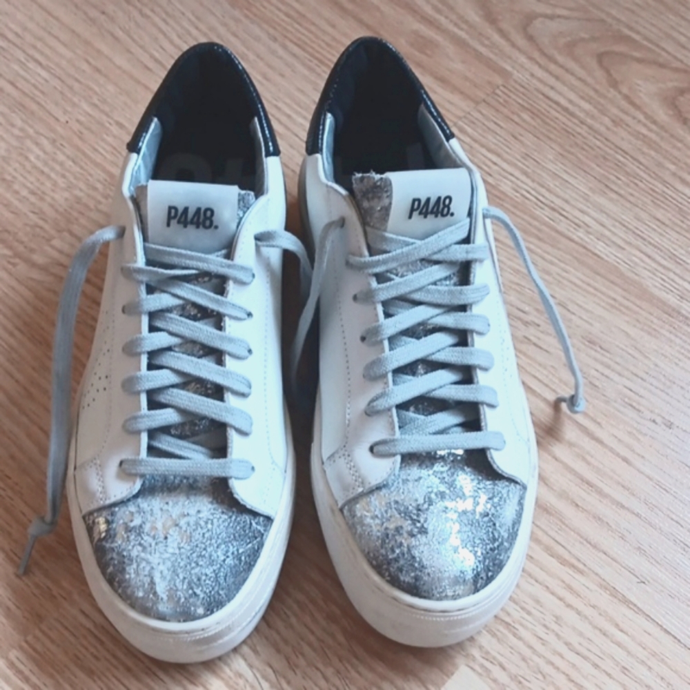 P448 white leather platform sneakers size 38